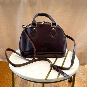 Never Used! Vera Pelle Brown Leather Domed Zip Top Satchel/Crossbody Handbag